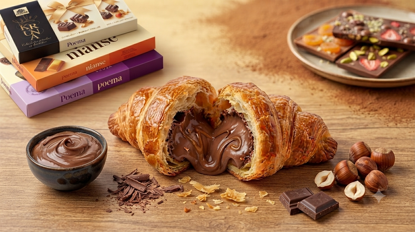 Croissant with chocolate and Hazelnut Filling and Box of Chocolate 