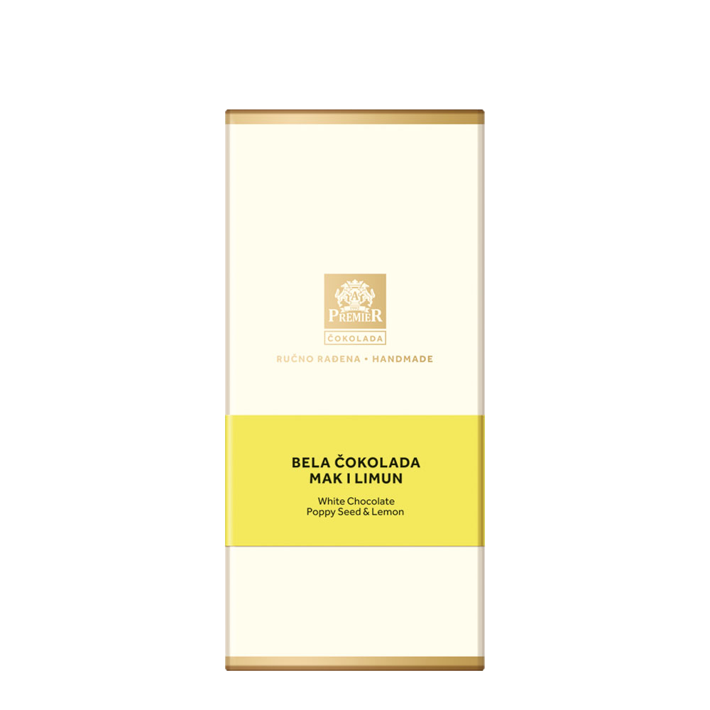 Premier White Chocolate with Poppy Seeds & Lemon 100g