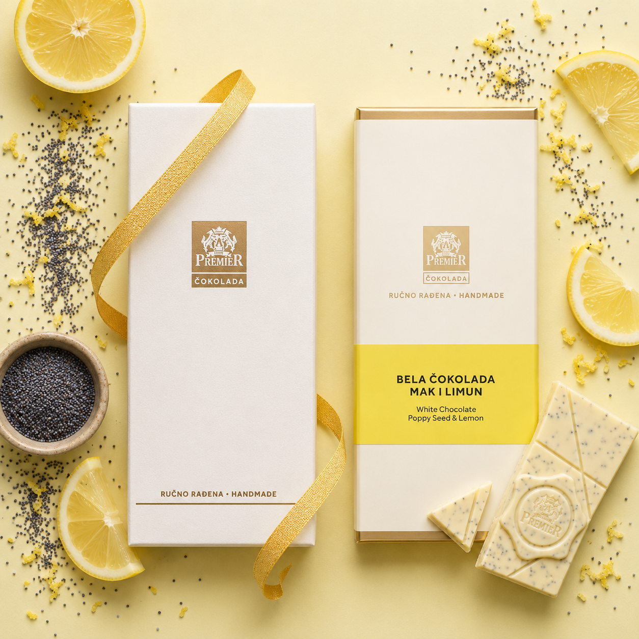 Premier White Chocolate with Poppy Seeds & Lemon 100g